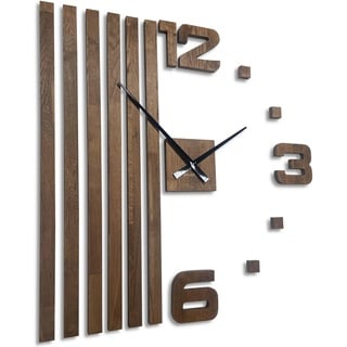 FLEXISTYLE Wall Clock DIY Holz Eiche Lamellen große Wanduhr 3D Wall Clock Modern Design EKO Wall Clocks Wandtattoo Dekoration Uhren für Büro Wohnzimmer Schlafzimmer (XXL 100cm Braun, Schwarze Zeiger)