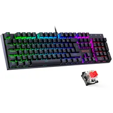 Redragon Mechanische Gaming Tastatur, QWERTZ Tastatur (Deutsches Layout) mit Rote Schalter für PC Gamer Arbeits, 105 Tasten Programmierbare Kabelgebundene Tastatur, Stahlgehäuse, RGB Beleuchtung