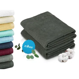 ZOLLNER 2er Set Badetücher in 100x150 cm - saugstarke und weiche Duschtücher in dunkelgrau - mit praktischem Aufhänger - waschbar bis 60°C - Baumwolle - Hotelqualität