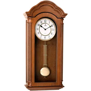 Verona geschnitzt Holz Wanduhr mit Pendel – Elegant und dekorative Holz Uhr mit Licht braun Finish und Glas vorne – 66 x 30,5 x 12,1 cm – Schönes Stück – batteriebetrieben & Silent