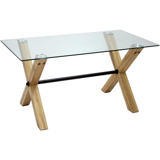 DRW Esstisch aus MDF und Glas in Natur, 150 x 80 x 76 cm, Natürlich und transparent, 150x80x76cm