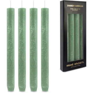 Grüne Stabkerzen 4er Set – 25,5 cm x 2,3 cm, durchgefärbte Dinner- & Tafelkerzen aus Naturwachs, unparfümiert & rußarm, Brenndauer bis zu 14 Stunden, für Kerzenhalter & Tischdeko zu Weihnachten