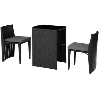 tectake Rattanset Hamburg,zusammenschiebbar,schwarz , Schwarz , Kunststoff , Rechteckig , Gartenmöbel, Gartengarnituren, Gartenmöbel-Sets