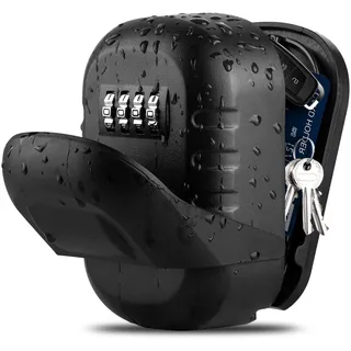 BTNEEU Schlüsseltresor Wandmontage Aussen, Schlüsselsafe mit Zahlencode 4-stelligem für Schlüssel, Gross Schlüsselbox Außen für Draußen, Innen, Haus, Zuhause, Garage, Schule (Schwarz 1)