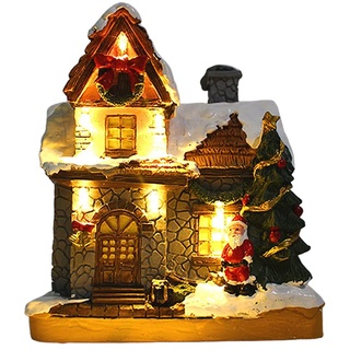 Uposao LED Weihnachtliches Dorf, LED Weihnachtsstadt, Weihnachtsdorf mit Beleuchtung Weihnachtshaus Miniatur Deko Weihnachtsdorf Deko mit Schneedekoration Weihnachts Szene Tisch Deko Harz Dekoration