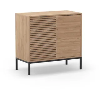 Calicosy Kleines Buffet mit 2 Türen und Metallfüßen Ariel - L80 cm , Braun , Holz , 40x80x80 cm , Kleinmöbel, Kommoden, Sideboards