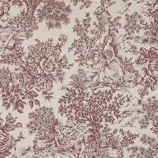 Kt KILOtela - Canvas Dekostoff, Home-Accessoires, Tischdecken, Kissen, Vorhänge, Taschen, 100 cm Länge x 280 cm Breite, Romantisch, Landschaft, Toile de Jouy, Granat, Ecru ─ 1 Meter