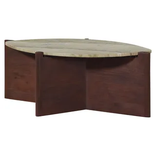 MASSIVMOEBEL24.DE Couchtisch Akazie 85x50x31 braun lackiert / Marmor beige ORGANIC COLLECTION #28 - Braun
