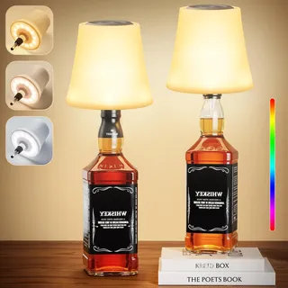 Ledronix 2 Stück LED Flaschenlampe Kabellos, IP54 Aufladbar Akku Flaschenlicht Aufsatz, 3 Farbmodi mit RGB Tischlampe Stufenlose Dimmbare Nachttischlampe für Esszimmer, Wohnzimmer, Schlafzimmer