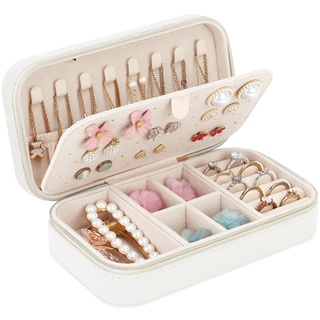 Kleines Reise Schmuckkästchen Samt, Kleine Schmuckkasten Samt für Mädchen Frauen, Mini Schmuck Organizer Aufbewahrung für Ringe Ohrringe Halskette Armbänder Kleine Schmuckkasten, Beige