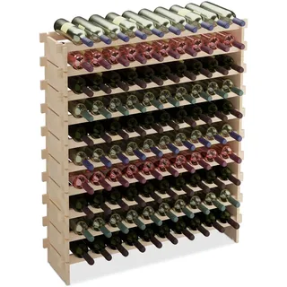 Relaxdays Weinregal, 100 Weinflaschen, stapelbares Flaschenregal, HBT: 120x103x25 cm, erweiterbar, Kiefernholz, Natur, Flaschen