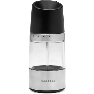 Salter BW12946EU7 Gewürzschleifer – Verstellbarer Mahlgrad von fein bis grob, Keramikmechanismus, transparentes Acrylgehäuse, umgedrehtes Design, kein Verschütten, Edelstahl, Schwarz