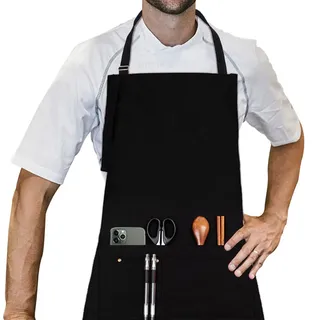 LessMo Schürze, Grillschürze und Kochschürze in Profiqualität mit verstellbarem Nackenriemen Und Mit Zwei Taschen, aus 100% Baumwolle 70 x 85 cm