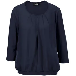 GOLDNER Kurzarmbluse »Kurzgröße Chiffon-Shirt mit 3/4-Arm, Rundhals«, blau