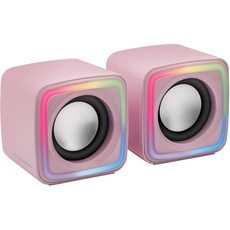 Bild MSCUBEP Rosa, Kompakte RGB Gaming-Lautsprecher, 8W DSP Soundprozessor, Lautstärkeregler