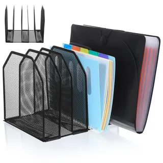 Gatuida Stehsammler Metall: Zeitschriftensammler Organizer Schreibtisch Zeitschriftenhalter Mesh Aktenhalter Zeitungshalter mit 5 Fächer Schwarz Schreibtisch Organizer für Büro, Zuhause, Schule