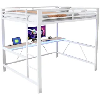 Wishdor Hochbett 160/200 cm in Weiß mit Schreibtisch, LED und Usb , Metall, Holzwerkstoff , Rechteckig , 160x200 cm , Babymöbel & Kindermöbel, Kinderzimmer & Jugendzimmer, Kinderbetten, Hochbetten