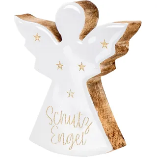 levandeo Schutzengel H12cm Mangoholz Weiß Glücksbringer Tischdeko Weihnachten Weihnachtsdeko Engel Figur Geschenk Mitgebsel