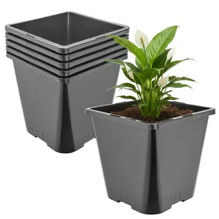 Garronda Pflanztopf Kunststoff hoch 20 x 20 x 23 cm (5,6L) 5er Set eckig mit Drainagelöchern Blumentopf PP Pflanzgefäß für Garten Gewächshaus Balkon Anzucht Innen Außenbereich Schwarz GD-0201