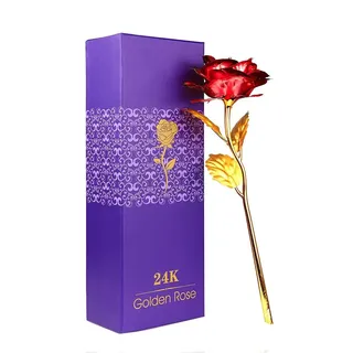 WeFoonLo Creative Künstliche 24K Gold Rose Blume Kunststoff Lange Stiel echte Rose in Gold mit Geschenkbox für Muttertag, Valentinstag, Geburtstag, Thanksgiving Day eingetaucht (Rot + Gold)