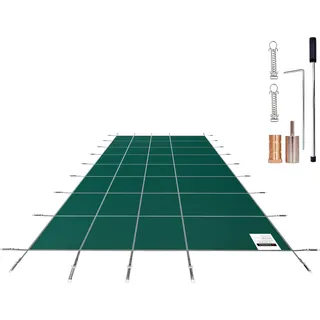 SucceBuy Pool-Sicherheitsabdeckung für rechteckige Einbaupools (14 x 26 Fuß), Sicherheitsabdeckung aus massivem Netzgewebe mit Abflusslöchern, Winter-Poolabdeckung, strapazierfähiges grünes Gewebe - Grün
