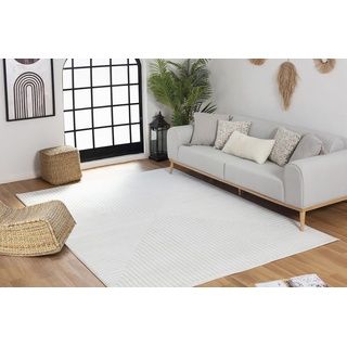 Surya Lenox Teppich Läufer Wohnzimmer, Esszimmer - Moderne Boho Teppich Geometrisches Muster - Weicher Skandinavisch Wohnzimmerteppich Orientalisch - Läufer Flur 80x150cm Groß Teppich Weiss