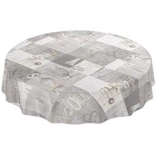 ANRO Wachstuchtischdecke abwaschbar Rund 120 cm Grau