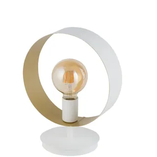 Metall Tischlampe Weiß Gold Ring Ø25 cm h:32 cm Tisch Leuchte Büro Arbeitszimmer