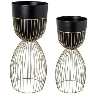 Set mit 2 Blumentöpfen mit Metallfuß in Schwarz und Gold, 76,5 x 32 x 32 cm