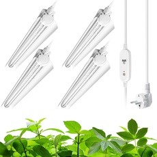 Barrina T8 LED Wachstumslampen für Pflanzen, 60cm 5000K Weißes Pflanzenlampe Automatisch ein/aus mit 4/9/14H Zeitschaltuhr, Vollspektrum Wachstumslicht Streifen, 96W(4 x 24W), Verkettbar Design, 4er