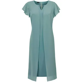 Abendkleid GOLDNER "Etuikleid mit Chiffonüberwurf", Damen, Gr. 44, N-Gr, grün (thymian), Obermaterial: 96% Polyester PES. 4% Elasthan EL., festlich, figurumspielend, U-Boot-Ausschnitt, Halbarm, Kleider Abendkleid, Chiffon