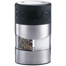 Bodum TWIN Salz- und Pfeffermühle (Einstellbares Keramikmahlwerk, Rutschfester Silikon-Griff, 12 cm) schwarz
