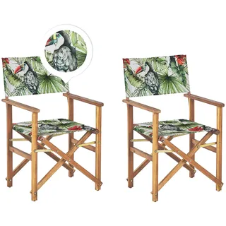 Beliani Gartenstuhl 2er-Set 50 x 91 x 50 cm dunkelbraun cremeweiß/bunt Tukanmotiv