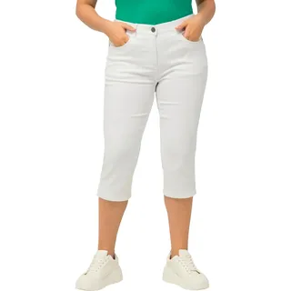 Ulla Popken Damen Capri Jeans Sarah, Schmale 5-pocket-form, Saumschlitz Freizeithose, White Denim, 56W / 32L EU