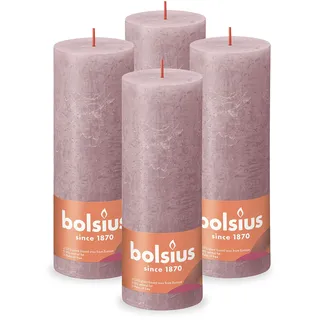 Bolsius Rustik-Stumpenkerze - Altrosa - 4 Stück - Lange Brenndauer von 85 Stunden - Haushaltskerze - Innendekoration - geruchlos - Natürliches veganes Wachs - ohne Palmöl - 19 x 7 cm