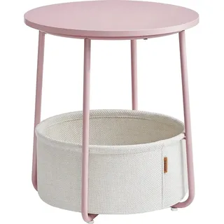 Vasagle Beistelltisch mit Stoff-Korb Ø 45 cm x 51 cm Rosa-Weiß