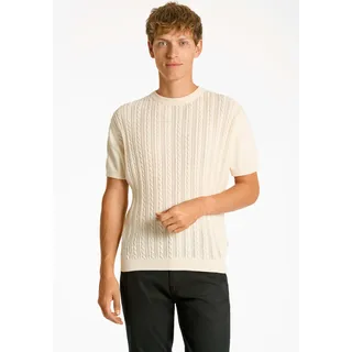 Strickpullover LINDBERGH, Herren, Gr. XXL, pearl weiß, Strick, Obermaterial: 100% Baumwolle, unifarben, normal hüftbedeckend, Rundhals, Pullover Strickpullover, mit Zopfmuster, kurzarm
