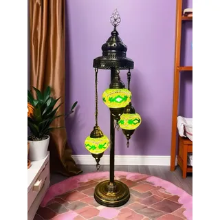 Handgemachte türkische Tischlampe mit 3 bunten Mosaik-Glaskugeln – stilvolle Nachttischlampe für Wohnzimmer und Schlafzimmer - Grün