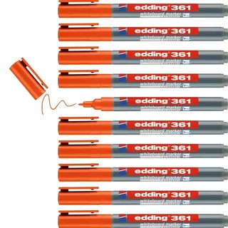 edding 361 Whiteboardmarker - orange - 10 Whiteboard Stifte - Rundspitze 1 mm - Boardmarker abwischbar - für Whiteboard, Flipchart, Magnettafel, Pinnwand, Memoboard - Sketchnotes