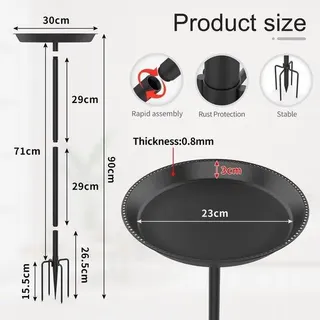 Unyqoos® Vogelbad aus Metall, rostbeständig, verstellbare Höhe Ø 30 cm H 90 cm, schwarz – Vogeltränke für Garten & Balkon, Schalenhöhe 71 cm, 5‐beiniger Standfuß - Schwarz