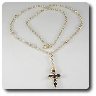 Steine Und Minéraux. Anhänger Saphir Schwarz + Kette Silber 925 + Vergoldet