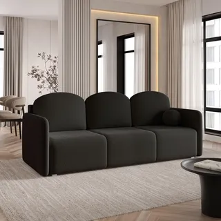 Sofa SUVI III mit Schlaffunktion, Schlafsofa, Wohnzimmersofa, Couch, Soffa, Bettsofa, Bucle-Stoff – Schwarz QUELLE 100 - Schwarz