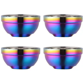 SBOMHS Müslischale aus 18/10 Edelstahl 500ml regenbogen Suppenschalen 4er set Reisschüssel Groß Nudelschale Dessertschalen breit 13 cm(5,1 inch) Metall Ramen Schüsseln Doppelschicht Anti-heiße