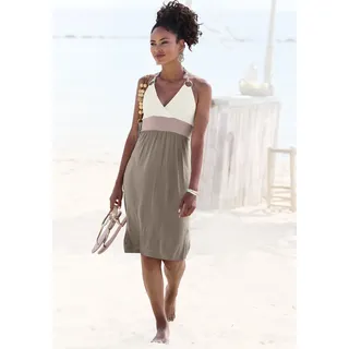 Strandkleid BEACHTIME, Damen, Gr. 40, N-Gr, rosa (creme, taupe, rose), Jersey, Obermaterial: 100% Viskose, figurbetont kniefrei, V-Ausschnitt, Kleider Strandkleid, mit Color-Blocking-Optik, Neckholderkleid, Minikleid, Topseller