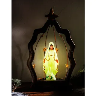Leuchtende Madonna Weihnachtsdeko 30cm Maria Figur im Metall Rahmen Schutzpatron