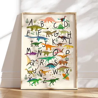 MeinBaby123® ABC Dino Poster Kinderzimmer DIN A2 | Dinosaurier Poster Alphabet Lernposter | Bilder Kinderzimmer für Jungen | Deko Bilder (Dino ABC Poster - 2)