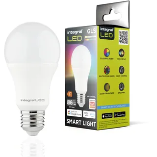 Integral GLS E27 2 Pack Smart LED Dimmbar Farbwechsel 2.4GHz WLAN Lampe - Warm, Cool & Daylight White 2700K-6500K, 806lm, 8,5W (60W-Äquivalent) - App-gesteuert - Alexa & Google Home kompatibel