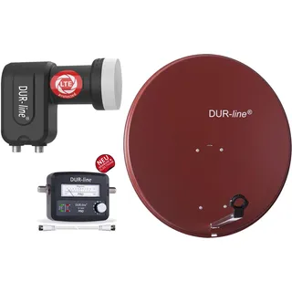 2 Teilnehmer Set Qualitäts-Alu-Satelliten-Komplettanlage Rot 60cm Twin LNB Finde