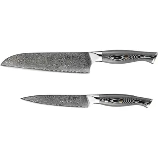 Messer Set Damast 2-tlg Santokumesser - Gemüsemesser