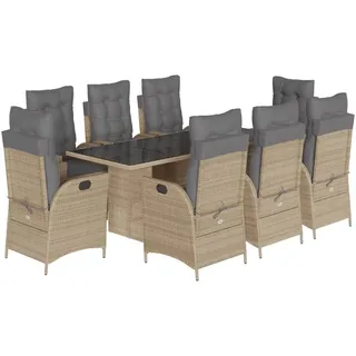 vidaXL 9-tlg. Garten-Essgruppe mit Kissen Beigemischung Poly Rattan - Beige